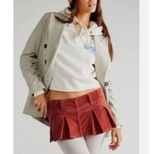 NWT FREE PEOPLE MICRO MINI PLEATED SKIRT SKORT IN ROASTED RUSSET